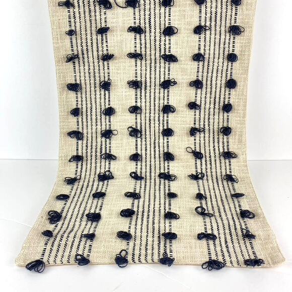 Pom Pom Fringe Woven Cotton Table Runner - Picture 1 of 4